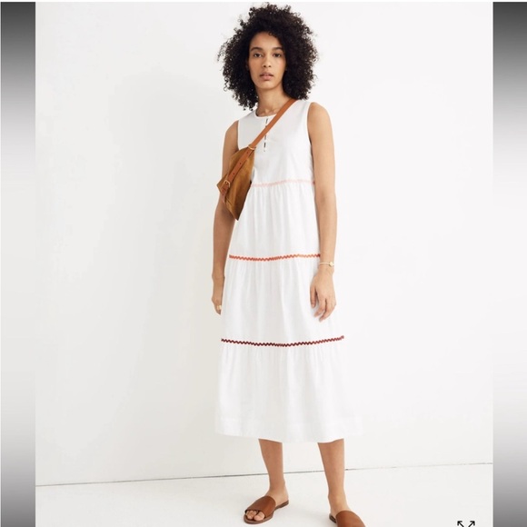Madewell Dresses & Skirts - Madewell White Sleeveless Dress with Red Accents size XS